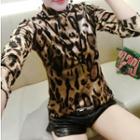 Leopard Mock Neck Long-sleeve T-shirt