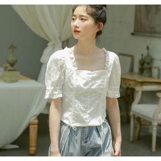 Short-sleeve Ruffled Eyelet Lace Blouse