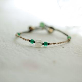 Faux Crystal Woven Bracelet 1pc - Green & Black & Gold - One Size