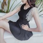 Cap-sleeve Dotted Swim Dress