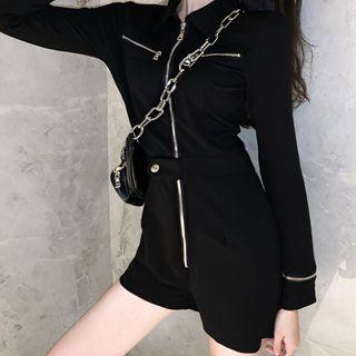 Long-sleeve Zip Double-pocket Jumper Pants