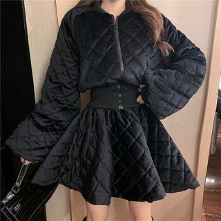 Set: Plain Quilted Jacket + Mini A-line Skirt