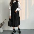 Crew-neck A-line Pinafore Dress Black - One Size
