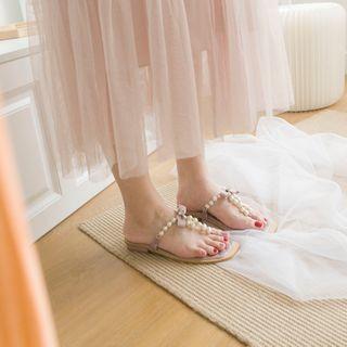Faux Pearl & Rhinestone Slide Sandals