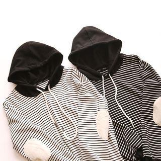 Elbow Patch Striped Hoodie