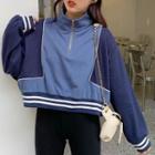 Stand Collar Half-zip Cropped Pullover Blue - One Size