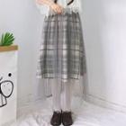 Plaid High-waist Midi Skirt Gray - One Size