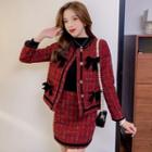 Set: Round Neck Bow Jacket + Mini A-line Skirt