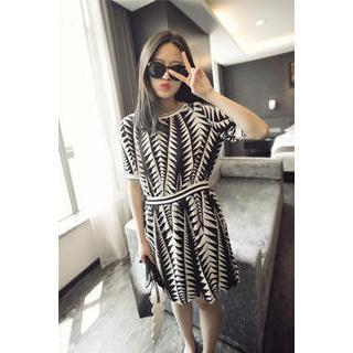 Short-sleeve Print Chiffon A-line Dress