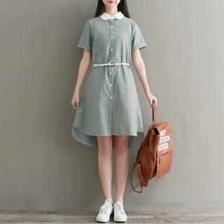 Pinstriped Short-sleeve Shirt Dress