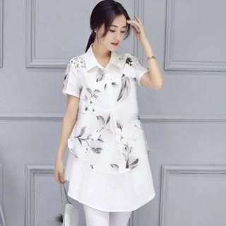 Floral Short-sleeve Long Shirt