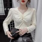 Ruched Houndstooth Lace Blouse