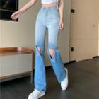 Gradient High Waist Ripped Boot-cut Jeans