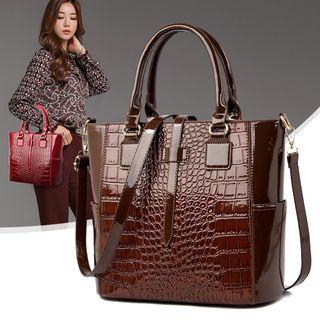 Faux Croc Grain Crossbody Tote Bag