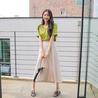 Linen-blend A-line Long Skirt