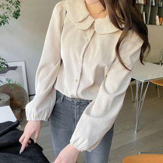 Plus Size Layered-collar Corduroy Blouse