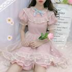 Ruffle Puff-sleeve Mesh Dress