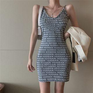 Lettering Spaghetti-strap Mini Sheath Dress