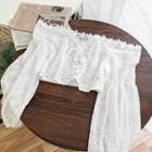 Off-shoulder Cropped Lace Blouse White - One Size
