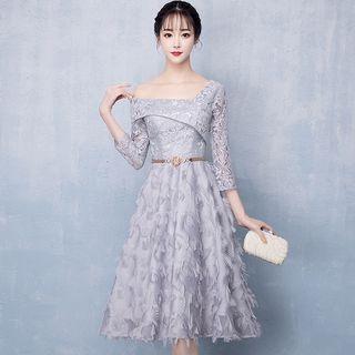 3/4-sleeve Midi Prom Dress
