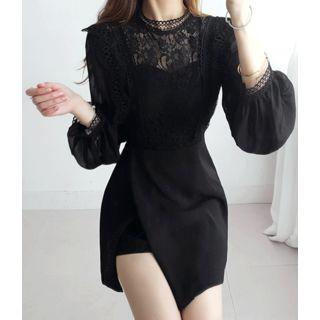 Mock-neck Lace-yoke Jumpsuit