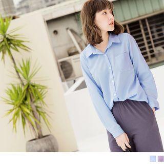 Fold-up Sleeve Loose-fit Striped Blouse