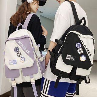 Lettering Two-tone Buckled Backpack