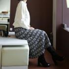 Pattern Long Knit Skirt Black - One Size