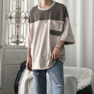 Two-tone Pocket Elbow Sleeve Shirt