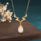 Faux Gemstone Pendant Alloy Necklace Cp485 - Gold - One Size