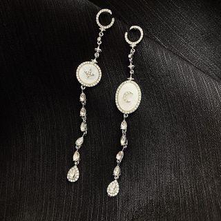 Non-matching Moon & Star Dangle Earring 1 Pair - Silver & White - One Size