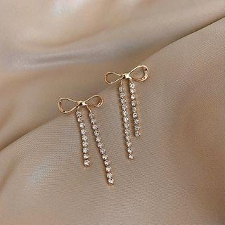 Bow Rhinestone Dangle Earring 1 Pair - Gold - One Size