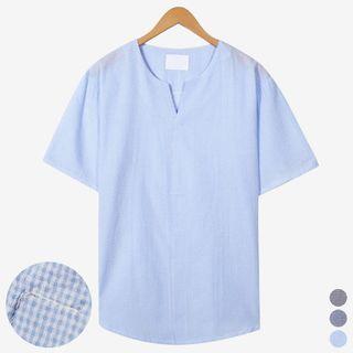 V-neck Gingham Seersucker Top