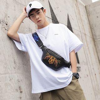 Embroidered Faux Leather Belt Bag Black - One Size