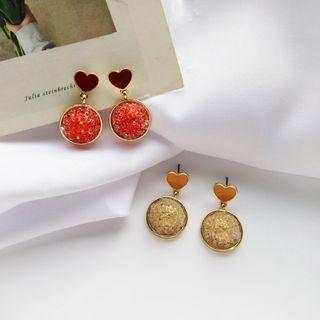 Alloy Heart Glass Bead Dangle Earring