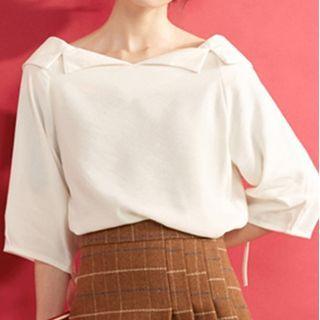 Tie-cuff 3/4-sleeve Chiffon Top White - One Size