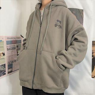 Loose-fit Long-sleeve Zip-up Printed Hoodie