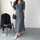 Shirred-trim Tie-waist Pattern Dress