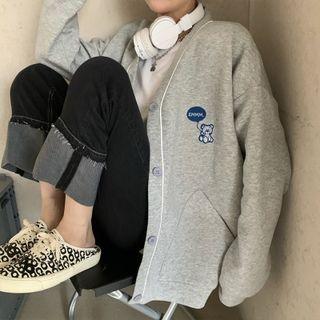 Bear Embroidered Button-up Jacket