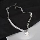 Lettering Faux Pearl Chain Necklace Silver - One Size