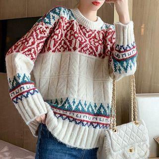 Color Block Patterned Sweater Off-white - One Size