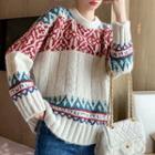 Color Block Patterned Sweater Off-white - One Size
