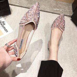 Rhinestone Mesh Panel Pointy-toe Flats