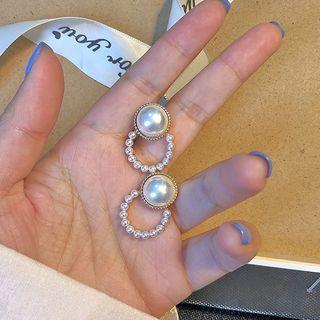 Faux Pearl Hoop Earring 1 Pair - White & Gold - One Size