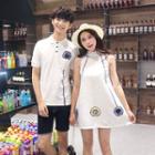 Couple Matching Print Short-sleeve Polo Shirt / Sleeveless A-line Dress