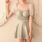 Puff-sleeve Shirred Swimdress
