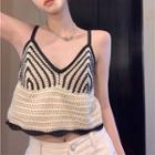 Knit Flowy Cropped Camisole Top Black & White - One Size