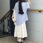 Plaid Two Tone Oversize Shirt / High-waist Plain A-line Skirt