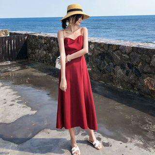 Plain Spaghetti Strap Open-back A-line Dress