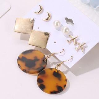 5 Pair Set: Alloy / Acetate / Faux Pearl Earring (assorted Designs) Set Of 5 Pairs - 01 - 12092 - Gold - One Size